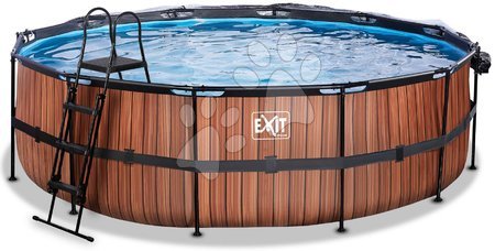 Round Swimming Pools  - EXIT Wood Pool ø488x122cm with sand filter pump and cover and heat pump - brown - 4