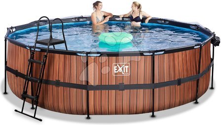 Round Swimming Pools  - EXIT Wood Pool ø488x122cm with sand filter pump and cover and heat pump - brown - 2