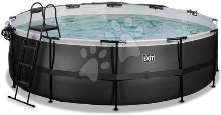 Round Swimming Pools  - EXIT Black Leather Pool ø488x122cm with sand filter pump and cover and heat pump - black - 4