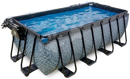 Rectangular Swimming Pools - EXIT Stone Pool 400x200x122cm with sand filter pump and cover and heat pump - grey - 3