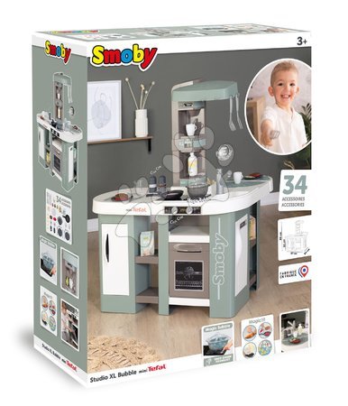 Play kitchen sets - Set electronic kitchen with bubbling Tefal Studio Kitchen XL Bubble 360° and a bed for a kitten Smoby - 15