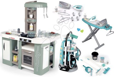Kuchyňky pro děti sety - Set kuchyňka elektronická s bubláním Tefal Studio Kitchen XL Bubble 360° a úklidový vozík Smoby