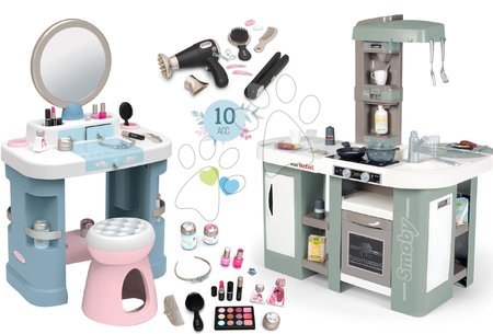 Kuchyňky pro děti sety - Set kuchyňka elektronická s bubláním Tefal Studio Kitchen XL Bubble 360° a kosmetický stolek Smoby