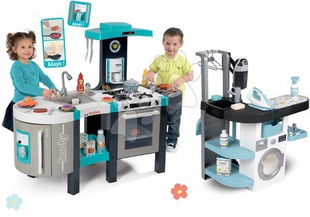 Play kitchens - Set kuchynka elektronická a práčovňa s práčkou Tefal French Touch Bubble Smoby