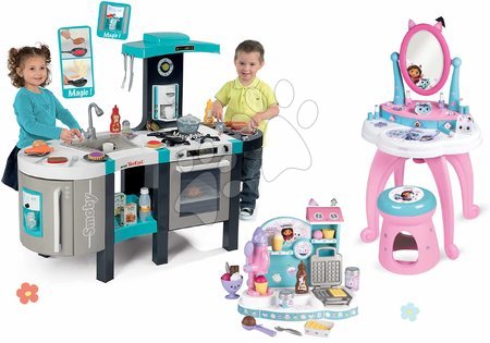 Play kitchen sets - Set kuchynka elektronická a kozmetický stolík Gabby Tefal French Touch Bubble Smoby