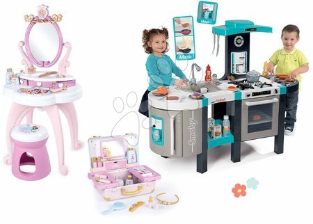 3 - 6 years - Set kuchynka elektronická a kozmetický stolík Princezné Tefal French Touch Bubble Smoby