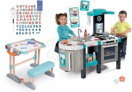 Cocinitas para niños sets - Set de cocina electrónica y banco de madera para escribir y dibujar Tefal French Touch Bubble Smoby