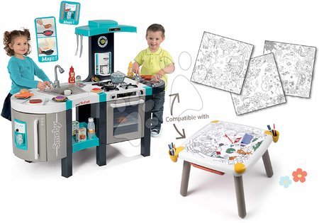 Play kitchens - Set kuchynka elektronická a kreatívny stôl Tefal French Touch Bubble Smoby