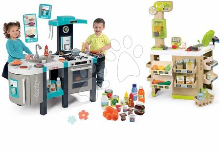 3 - 6 years - Set kuchynka elektronická a Bio obchod s potravinami Tefal French Touch Bubble Smoby