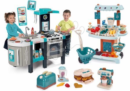 Spielküchen - Set Küche elektronisch und Bio-Gemüsestand Tefal French Touch Bubble Smoby