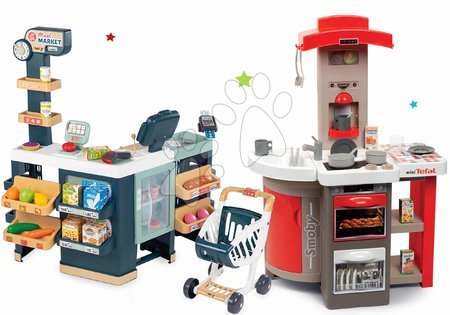 Spielküchen | Seite 9 - Set Klappküche Tefal Opencook Smoby rot mit Kaffeemaschine und Kühlschrank