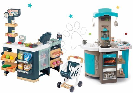 Cocinas infantiles | Página 7 - Juego de cocina plegable Tefal Opencook Bubble Smoby azul con burbujeo mágico y cafetera.