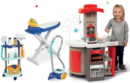 Spielküchensets - Set Klappbare Küche Elektro Tefal Opencook rot mit Kaffeemaschine und Kühlschrank Smoby