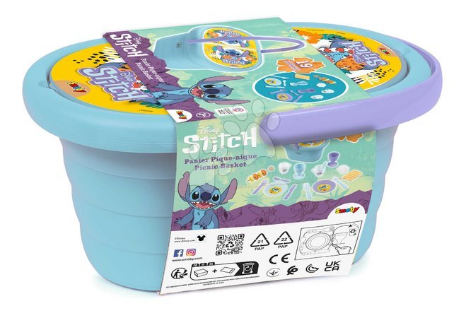 Játékkonyha kiegészítők és edények - Kosár ebédkészlettel és poharakkal Stitch Picnic Basket Smoby - 2