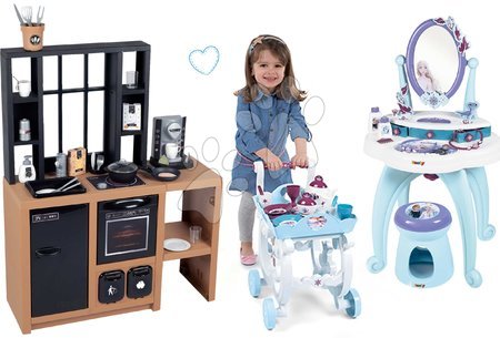 Kuchyňky pro děti sety - Set kuchyňka moderní Loft Industrial se servírovacím vozíkem Smoby