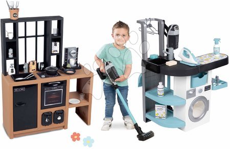 Pretend play sets - Set práčovňa s práčkou s predným plnením a kuchynka Loft Rowenta Wash&Clean Laundry Smoby