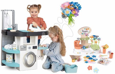 Detské práčky - Set práčovňa s práčkou s predným plnením a kvetinárstvo s výrobou kvetov Wash&Clean Laundry Smoby