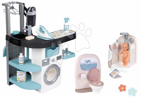 Pretend play sets - Set práčovňa s práčkou s predným plnením a kúpeľňa pre bábiky Rowenta Wash&Clean Laundry Smoby