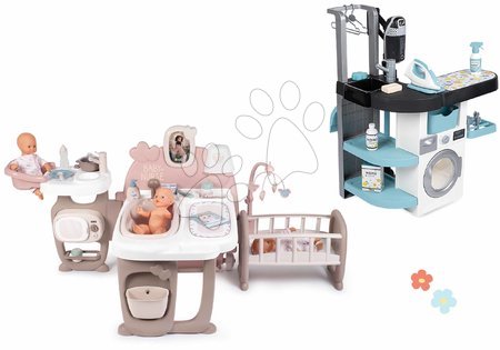 Waschmaschinen für Kinder - Set Waschraum mit Frontlader-Waschmaschine und Puppenhaus Rowenta Wash&Clean Laundry Smoby