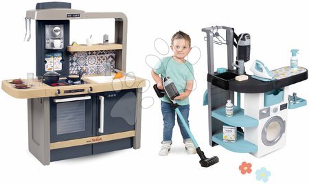 Pretend play sets - Set práčovňa s práčkou s predným plnením a kuchynka Evolutive Rowenta Wash&Clean Laundry Smoby