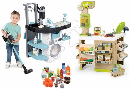 Berufspiele - Set Waschküche mit Frontlader-Waschmaschine und Bio-Laden Rowenta Wash&Clean Laundry Smoby