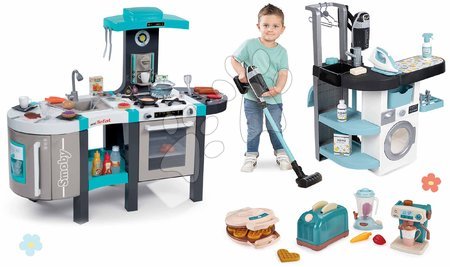 Pretend play sets - Set práčovňa s práčkou s predným plnením a kuchynka s bublaním Rowenta Wash&Clean Smoby