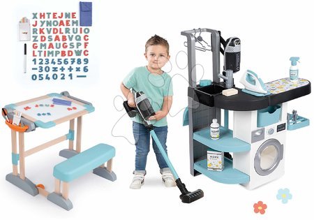 Waschmaschinen für Kinder - Set Waschküche mit Frontlader-Waschmaschine und Schreibtisch zum Schreiben und Zeichnen Wash&Clean Laundry Smoby