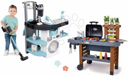 Pretend play sets - Set práčovňa s práčkou s predným plnením a gril na záhradu Rowenta Wash&Clean Laundry Smoby