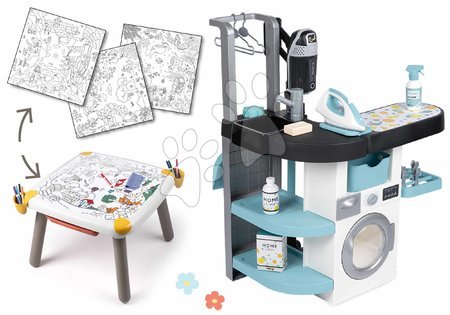 Waschmaschinen für Kinder - Set Wäscherei mit Frontlader-Waschmaschine und kreativem Tisch Rowenta Wash&Clean Laundry Smoby