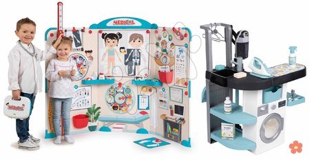 Pretend play sets - Set práčovňa s práčkou s predným plnením a lekárska ordinácia Rowenta Wash&Clean Laundry Smoby