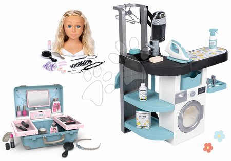 Lavatrici giocattolo per bambini - Set lavanderia con lavatrice a carica frontale e testa da pettinare con capelli biondi Wash&Clean Laundry Smoby