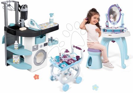 Waschmaschinen für Kinder - Set Waschraum mit Frontlader-Waschmaschine und Kosmetiktisch mit Hocker Rowenta Wash&Clean Smoby