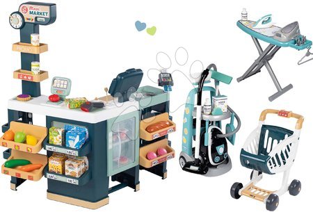 Hry na profese - Set obchod elektronický smíšené zboží s chladničkou Maxi Market a úklidový vozík Smoby