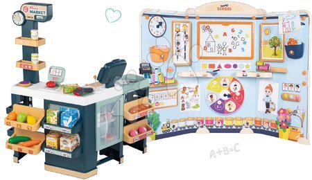 Negozi per bambini set - Set supermercato elettronico con frigo Maxi Market e classe scolastica Smoby - 14