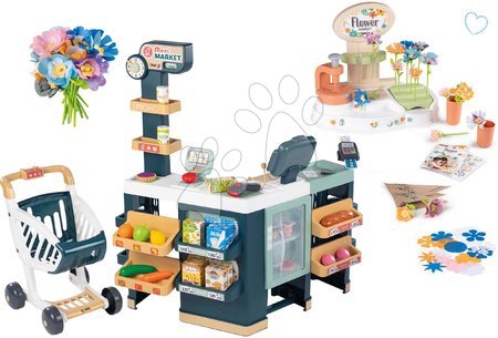 Hry na profese - Set obchod elektronický smíšené zboží s chladničkou Maxi Market a květinářství Smoby