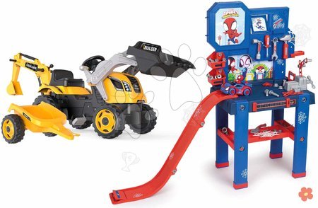 Aelier pour enfants et accessoires - Set d'atelier et tracteur à pédales 3 en 1 Spidey Bricolo Center Smoby