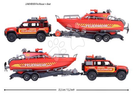 Spielzeugautos - Feuerwehrauto mit Anhänger und Schiff Land Rover Fire Rescue Majorette - 2