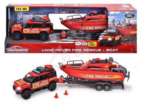 Spielzeugautos - Feuerwehrauto mit Anhänger und Schiff Land Rover Fire Rescue Majorette - 5