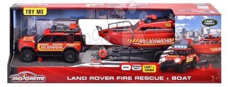 Spielzeugautos - Feuerwehrauto mit Anhänger und Schiff Land Rover Fire Rescue Majorette - 6