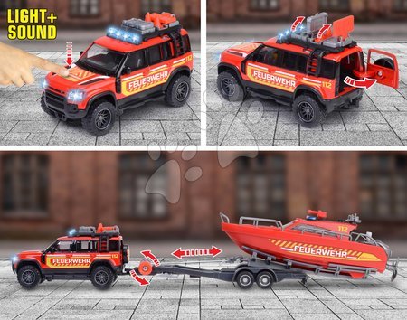 Cochecitos - Camión de bomberos con remolque y barco Land Rover Fire Rescue Majorette - 7