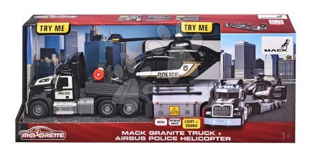 Toy cars - Ťahač s prívesom a policajná helikoptéra Mack Truck Police Helicopter Majorette - 2