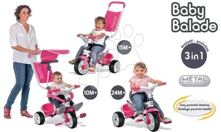 Tříkolky od 10 měsíců - Tříkolka Baby Balade Rose Smoby - 7