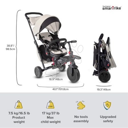 Tříkolky od 6 měsíců - Tříkolka skládací smarTfold 700S Warm Grey 7v1 smarTrike - 6