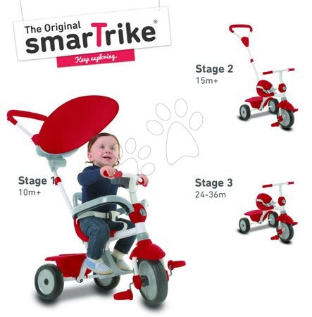 Tříkolky od 10 měsíců - Tříkolka Zip Red Plus 3in1 TouchSteering SmarTrike - 4