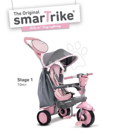 Tricikli za djecu od 10 mjeseci - SMART TRIKE 6500200 Trojkolka SWING 4v1 PINK TouchSteering s tlmičom a voľnobehom + UV filter ružovo-šedá od 10-36 mesiacov  - 1