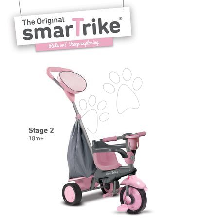 Tricikli za djecu od 10 mjeseci - SMART TRIKE 6500200 Trojkolka SWING 4v1 PINK TouchSteering s tlmičom a voľnobehom + UV filter ružovo-šedá od 10-36 mesiacov  - 2