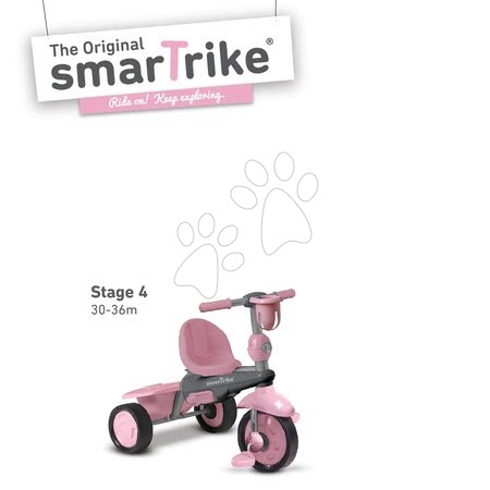 Tricikli za djecu od 10 mjeseci - SMART TRIKE 6500200 Trojkolka SWING 4v1 PINK TouchSteering s tlmičom a voľnobehom + UV filter ružovo-šedá od 10-36 mesiacov  - 4