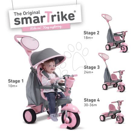 Tricikli za djecu od 10 mjeseci - SMART TRIKE 6500200 Trojkolka SWING 4v1 PINK TouchSteering s tlmičom a voľnobehom + UV filter ružovo-šedá od 10-36 mesiacov  - 5