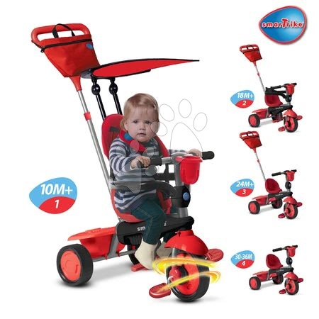 Tříkolky od 10 měsíců - Tříkolka Sport Red Touch Steering 4v1 smarTrike - 2