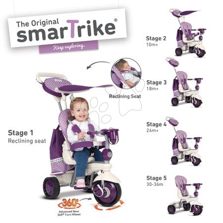 Tříkolky od 10 měsíců - Tříkolka Splash 5v1 Purple&White smarTrike - 1